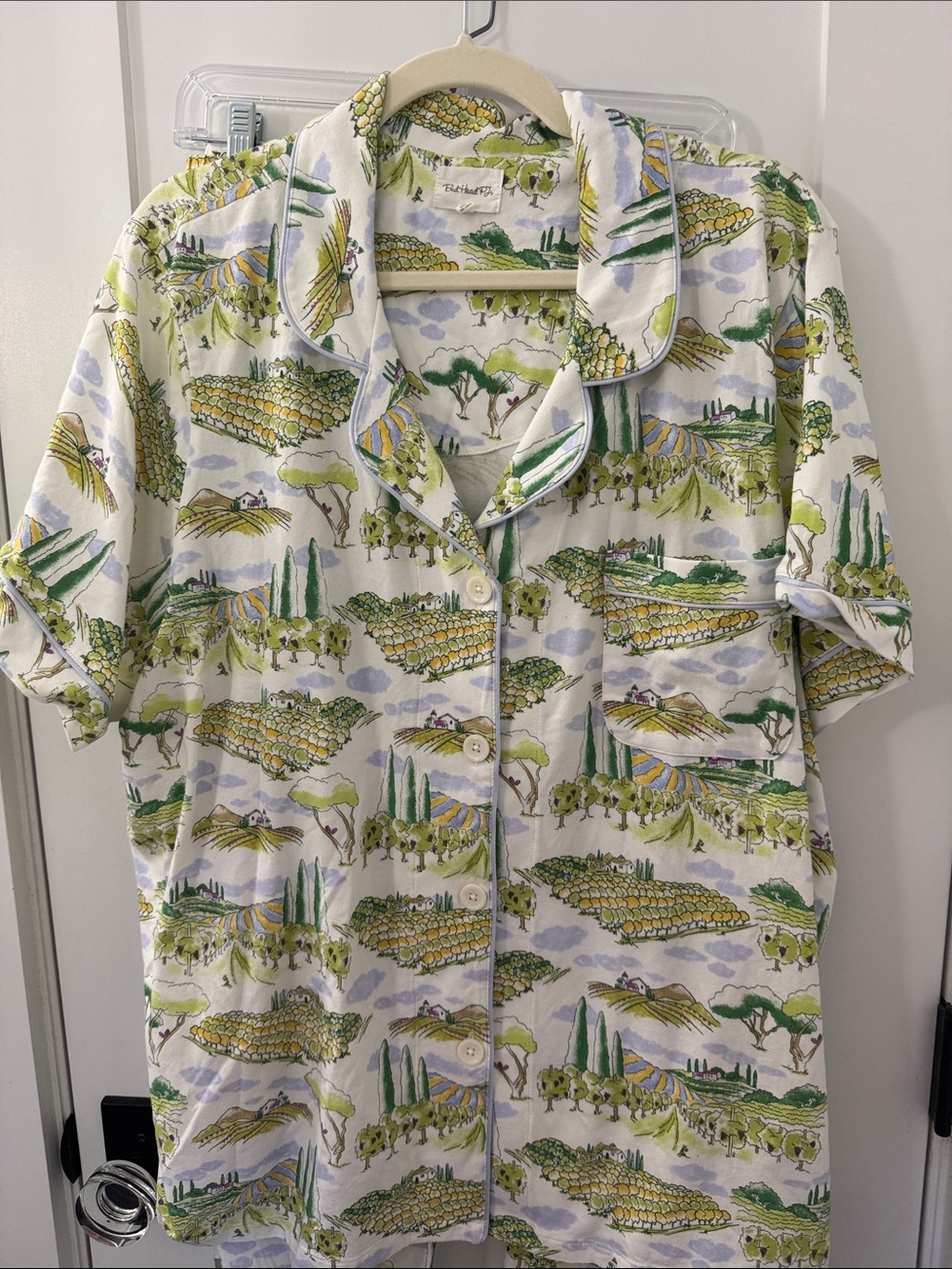 BedHead Wine Country Pajama set with Green and Yellow Scenic Print